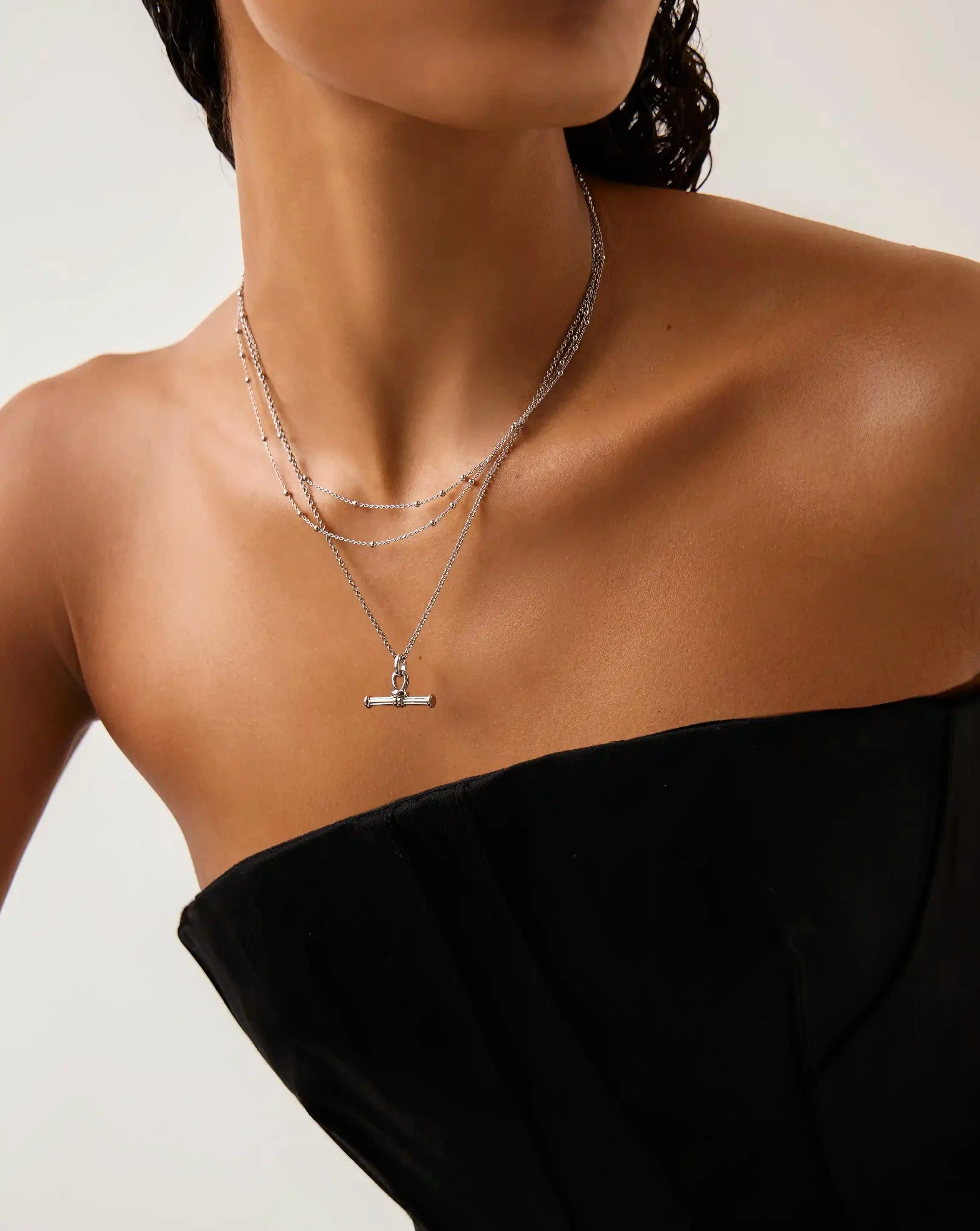 Ridge T-Bar Chain Necklace | Silver Plated - Image 2