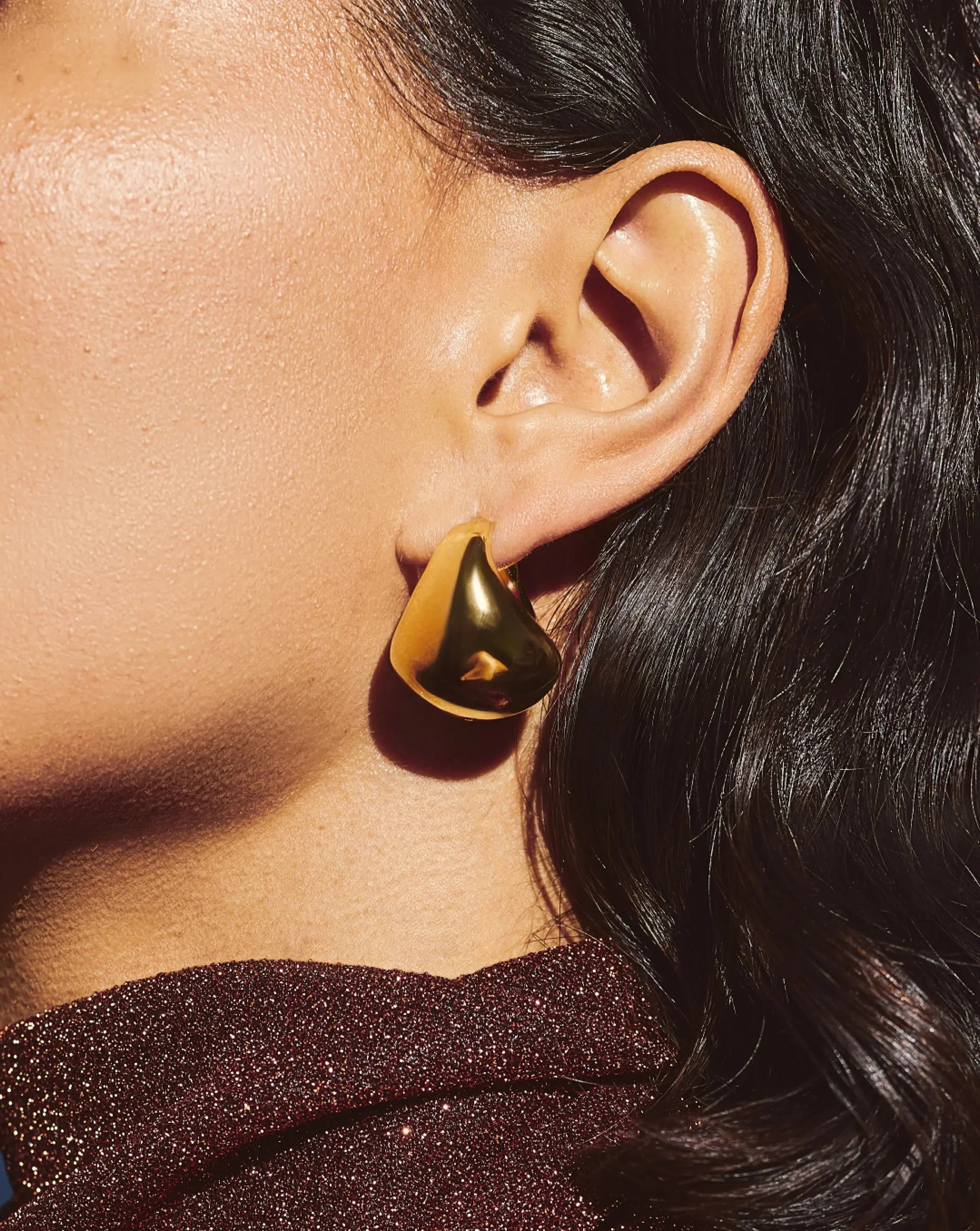 Sculptural Chubby Dome Medium Hoop Earrings | 18k Gold Plated - Image 2