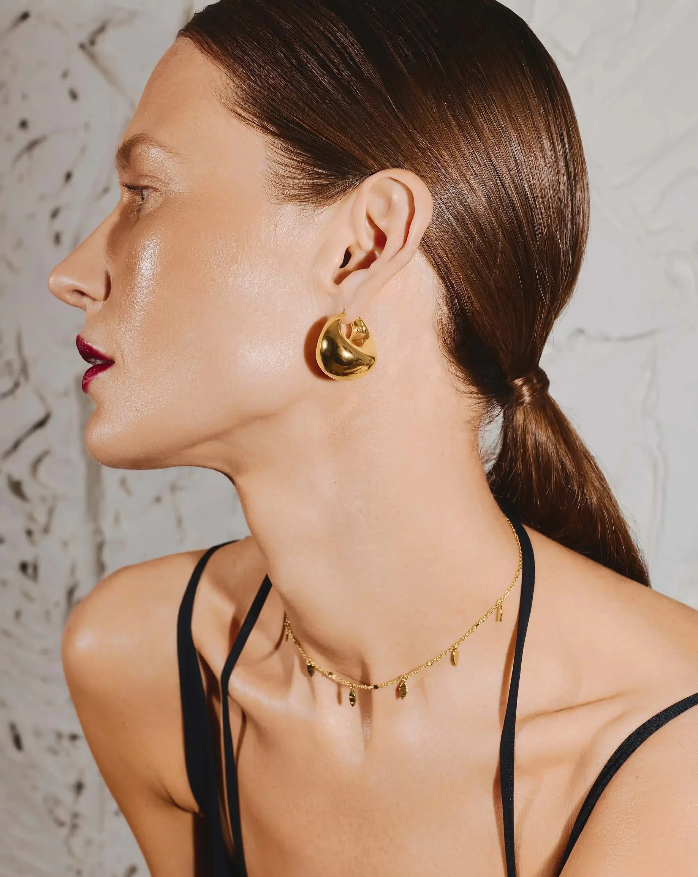 Sculptural Chubby Dome Medium Hoop Earrings | 18k Gold Plated - Image 6