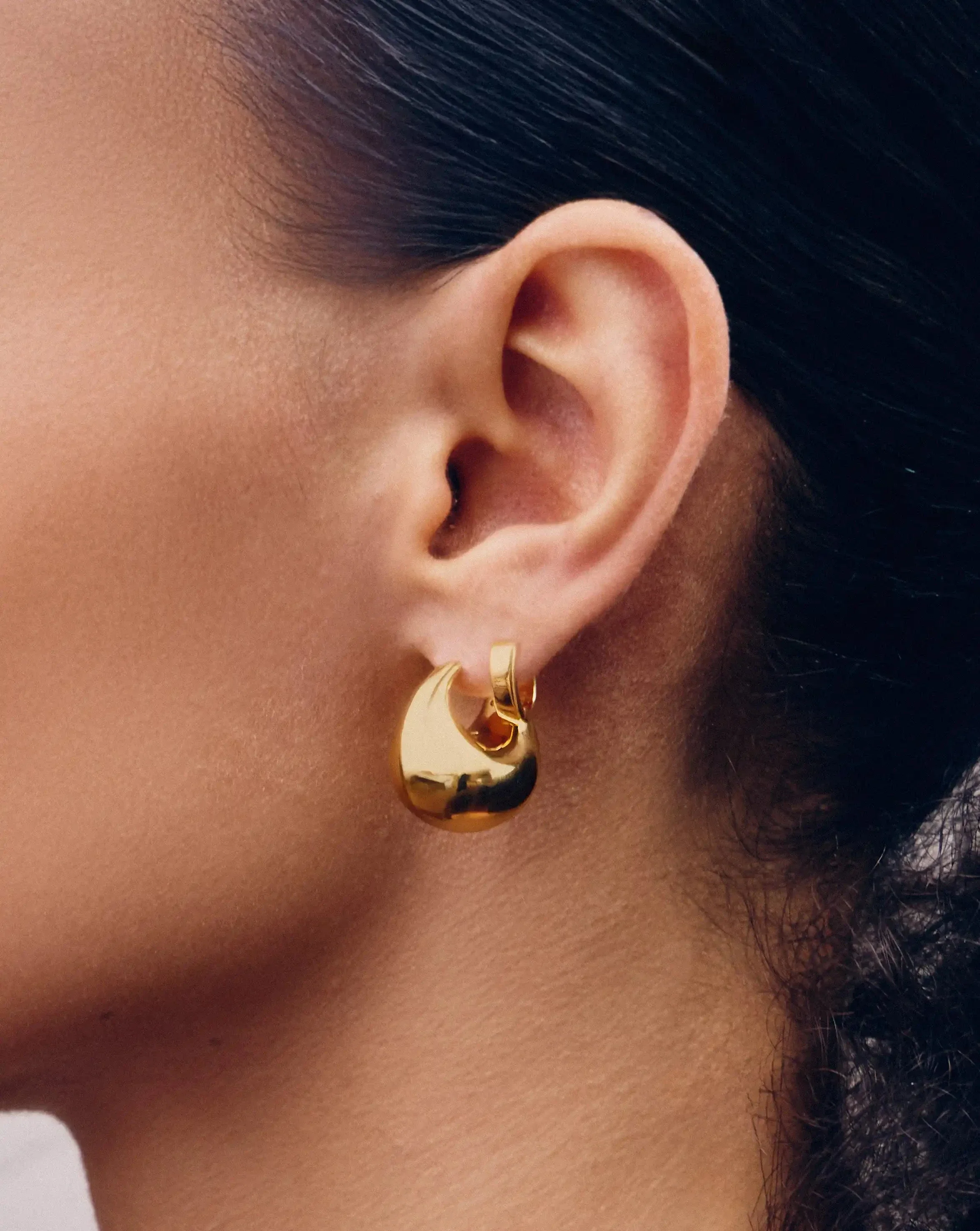 Sculptural Chubby Dome Small Hoop Earrings | 18k Gold Plated - Image 3