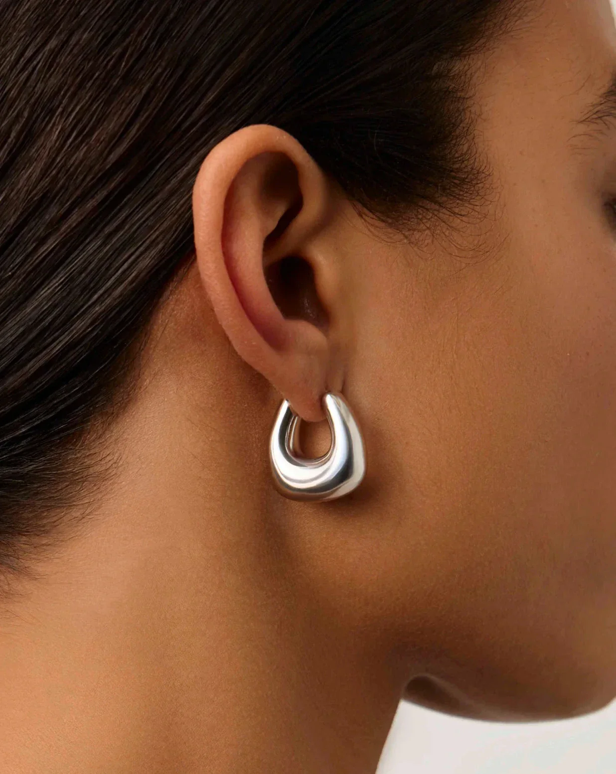 Sculptural Chubby Small Hoop Earrings | Silver Plated - Image 3