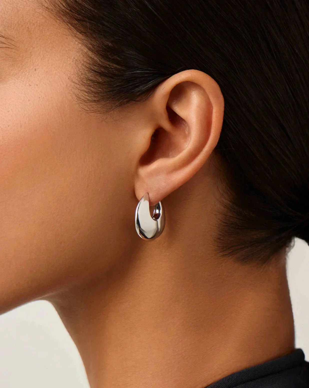 Sculptural Pebble Small Hoop Earrings | Silver Plated - Image 6