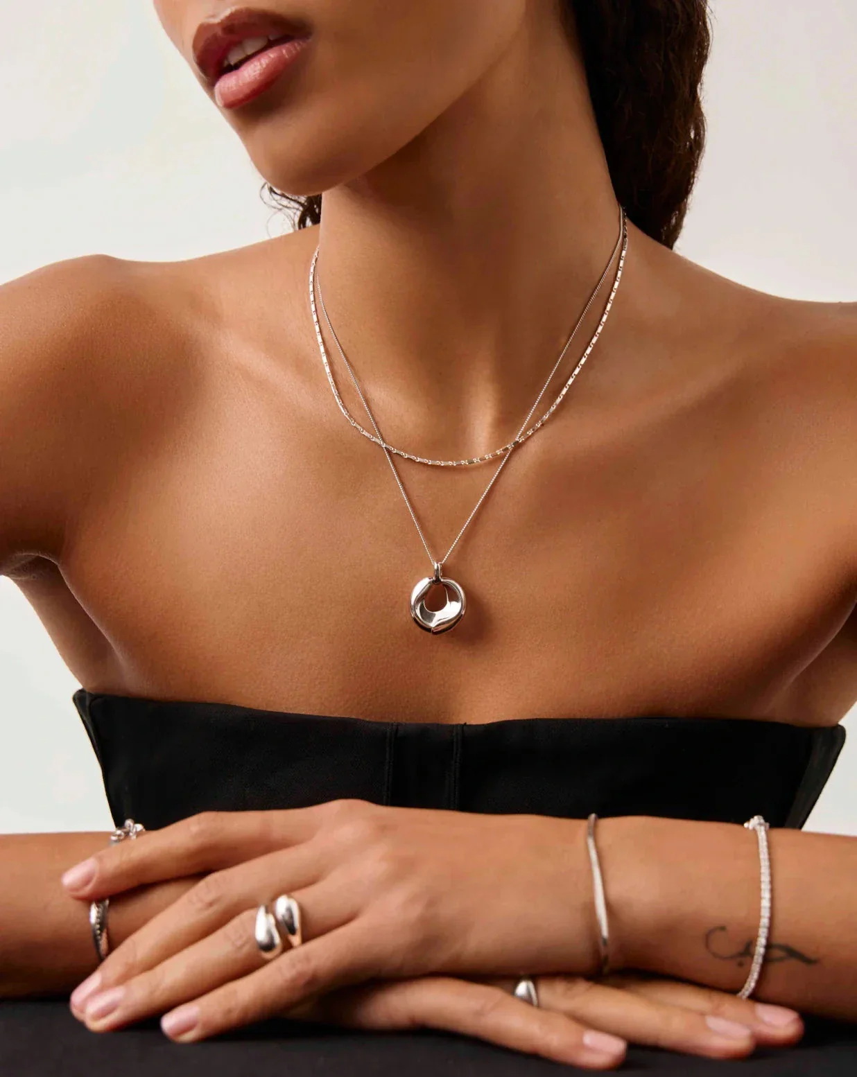 Sculptural Ridge Molten Pendant Necklace | Silver Plated - Image 2