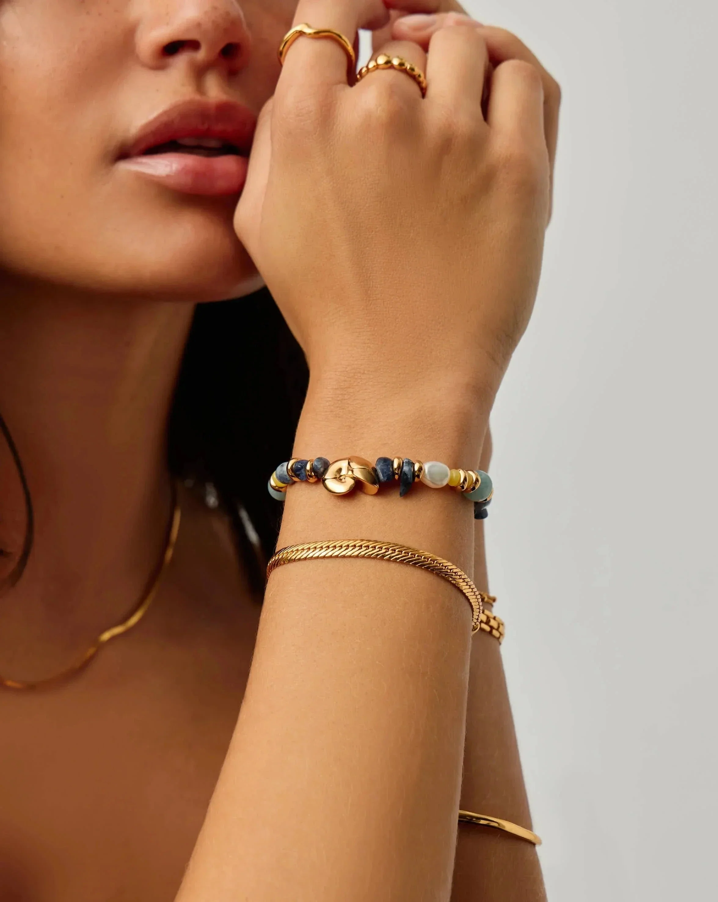 Shell Statement Multi Beaded Bracelet | 18k Gold Plated/Multi Gemstone - Image 6