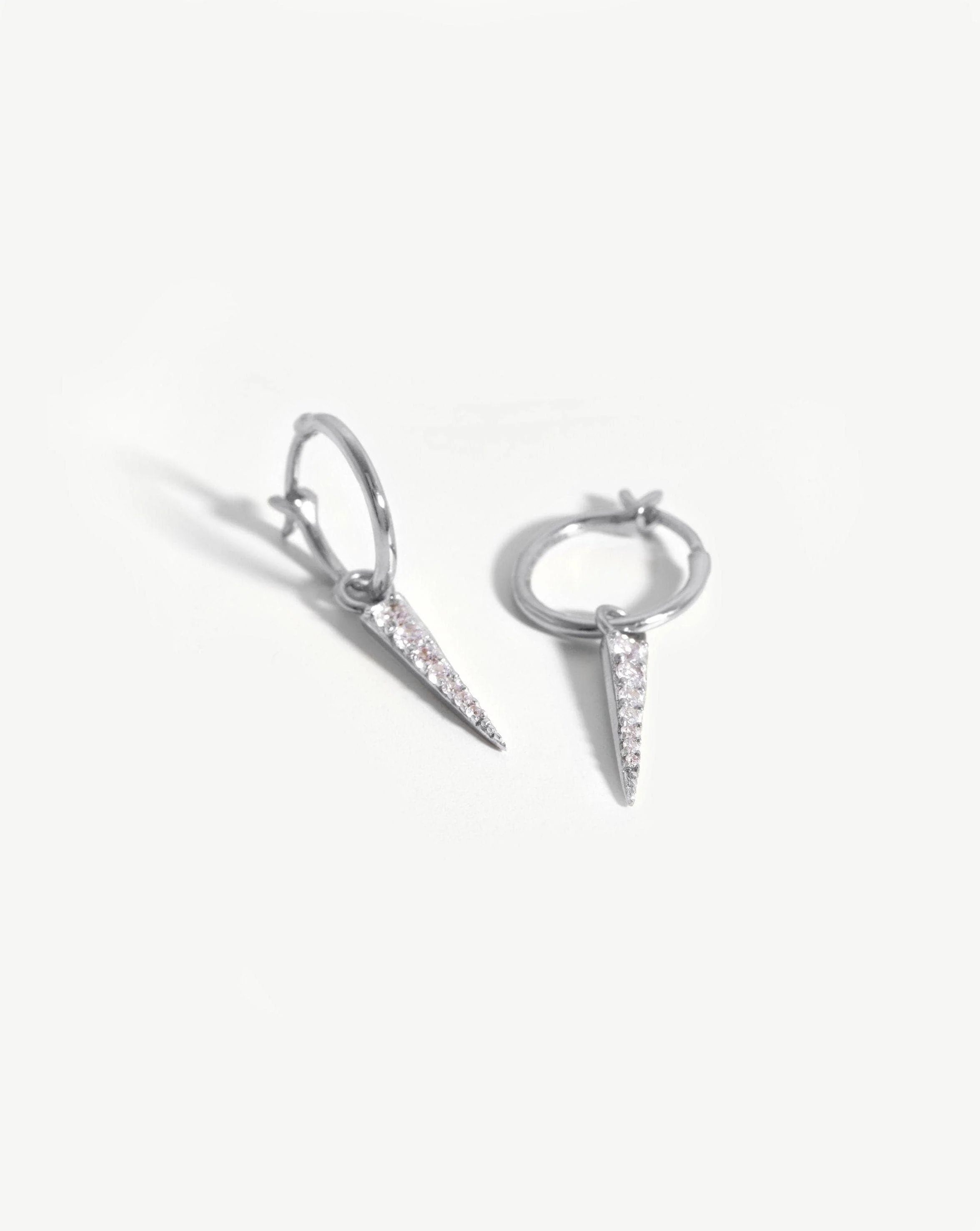 Small Pave Spike Charm Hoop Earrings