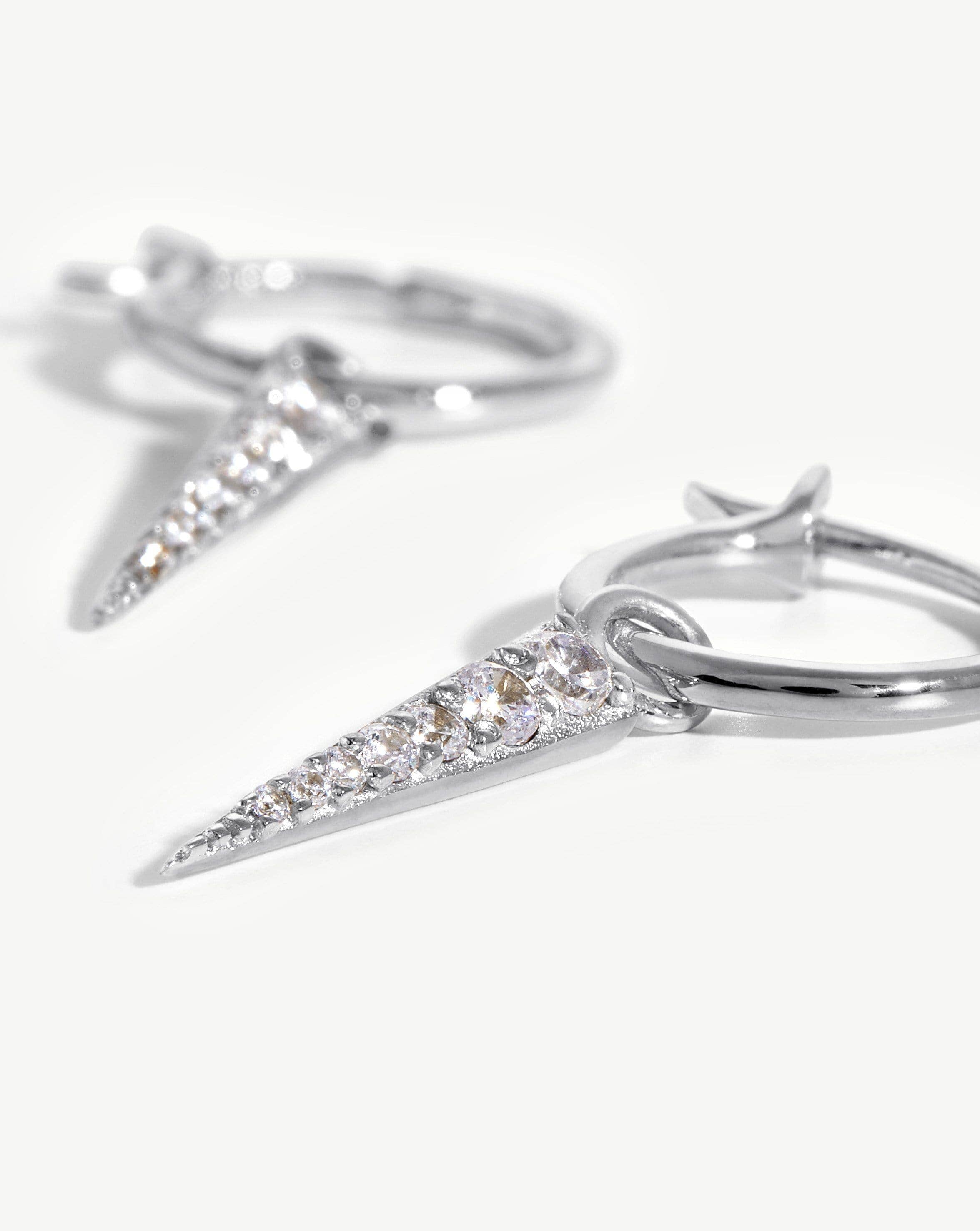 Small Pave Spike Charm Hoop Earrings - Image 3