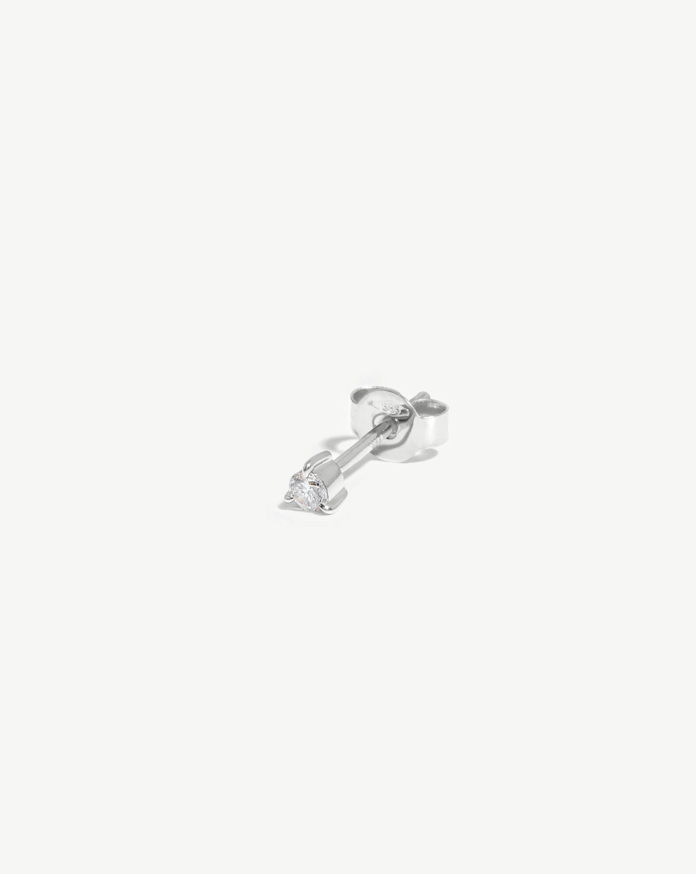 Solid Gold Small Single Solitaire Diamond Stud Earring | 14k White Gold/Diamond