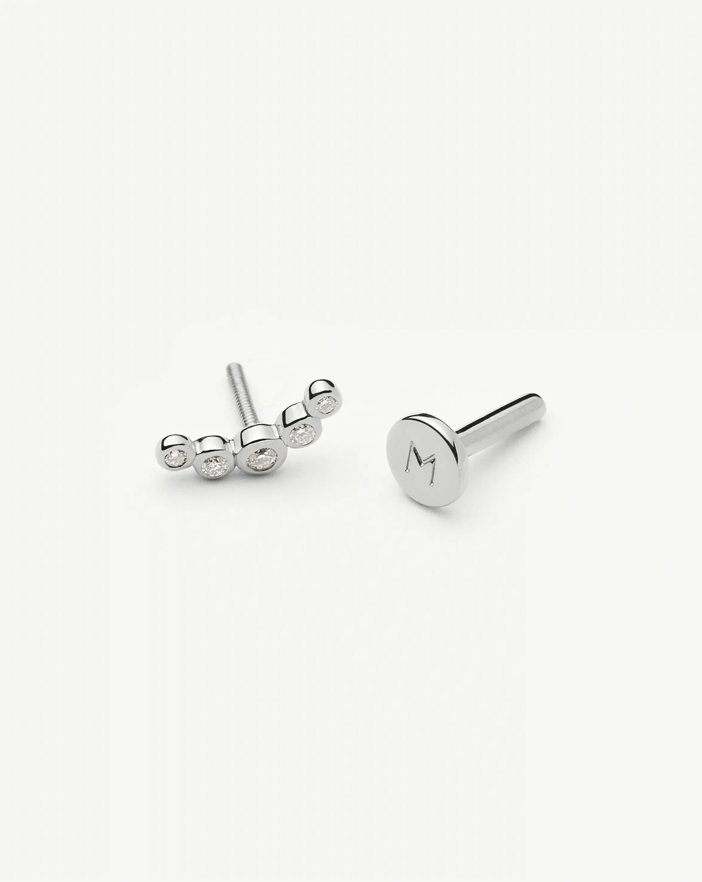Solid Gold Diamond Ear Climber Flat Back Stud Earring | 9k Solid White Gold - Image 4