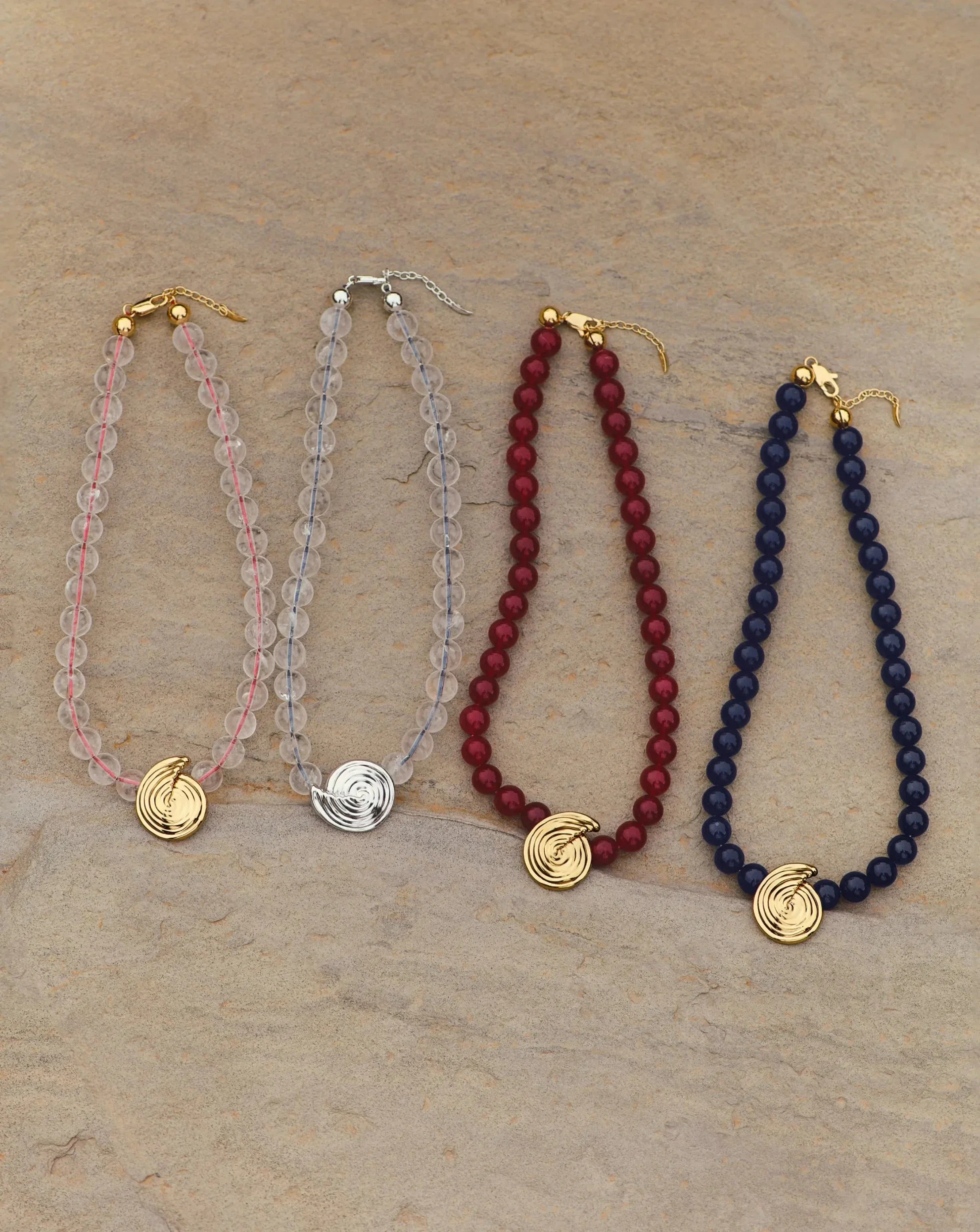 Spiral Gemstone Beaded Pendant Necklace | 18k Gold Plated/Dark Blue Crystal Quartz - Image 6