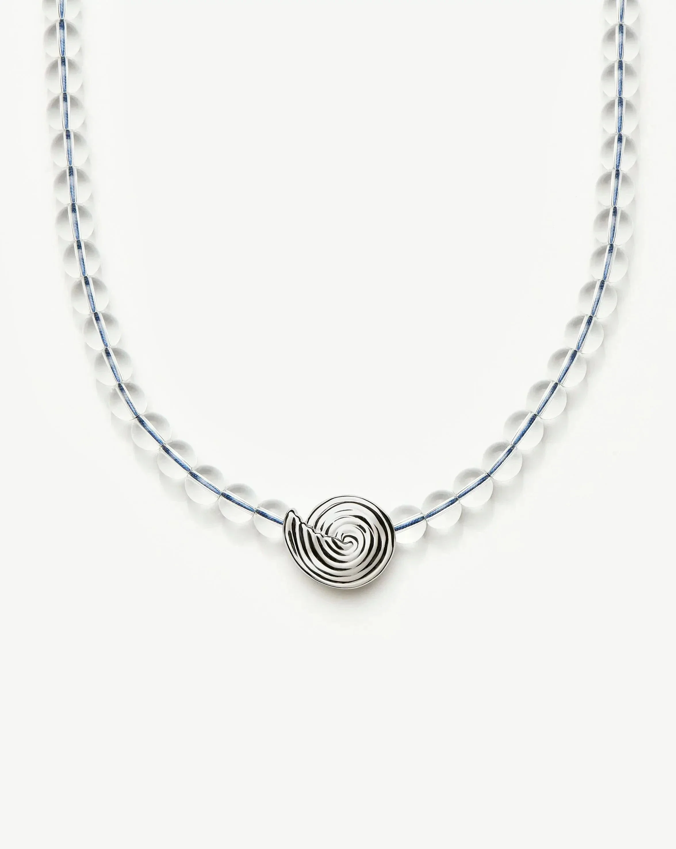 Spiral Gemstone Beaded Pendant Necklace | Silver Plated/Clear Crystal Quartz
