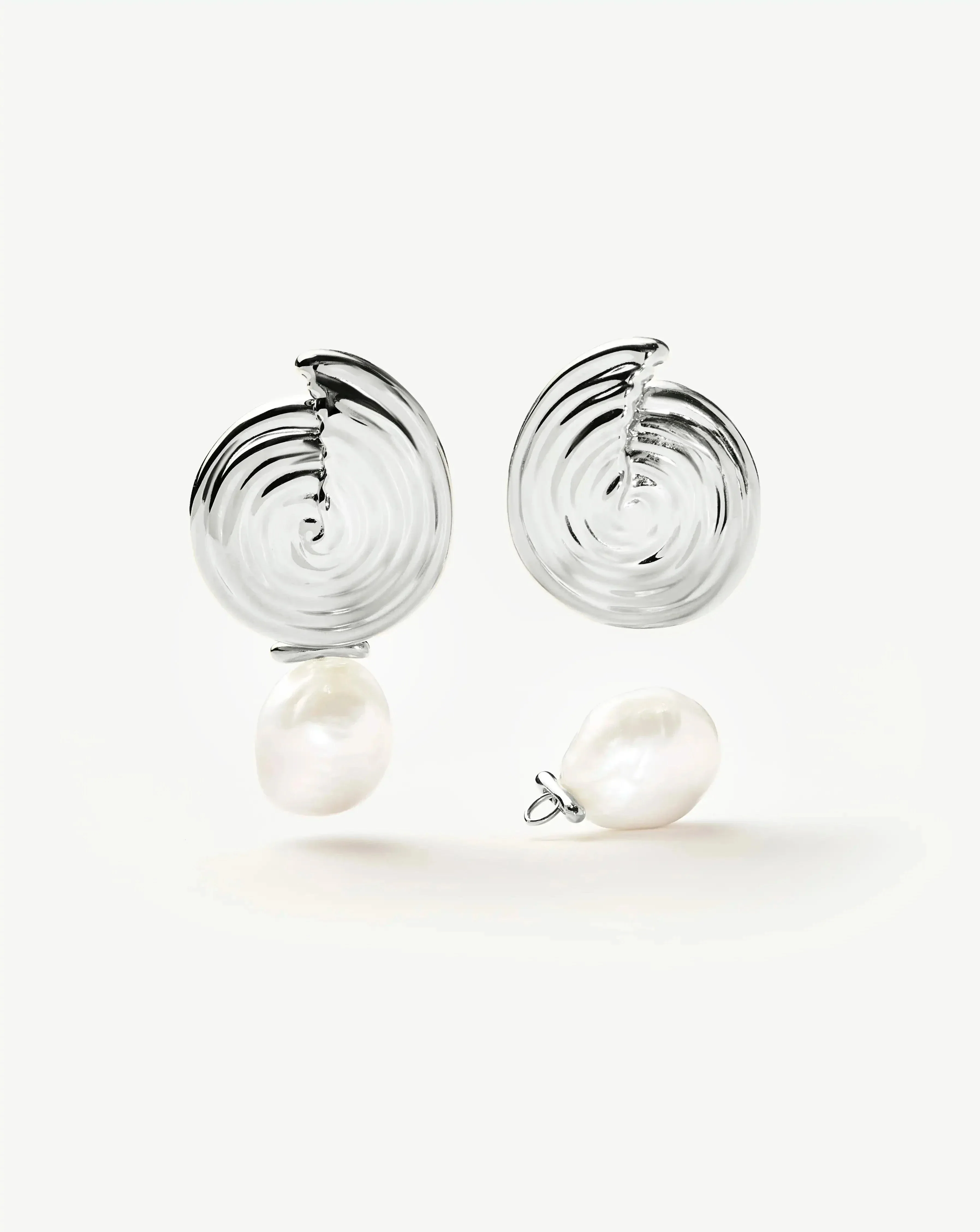 Spiral Detachable Pearl Drop Earrings | Silver Plated - Image 4
