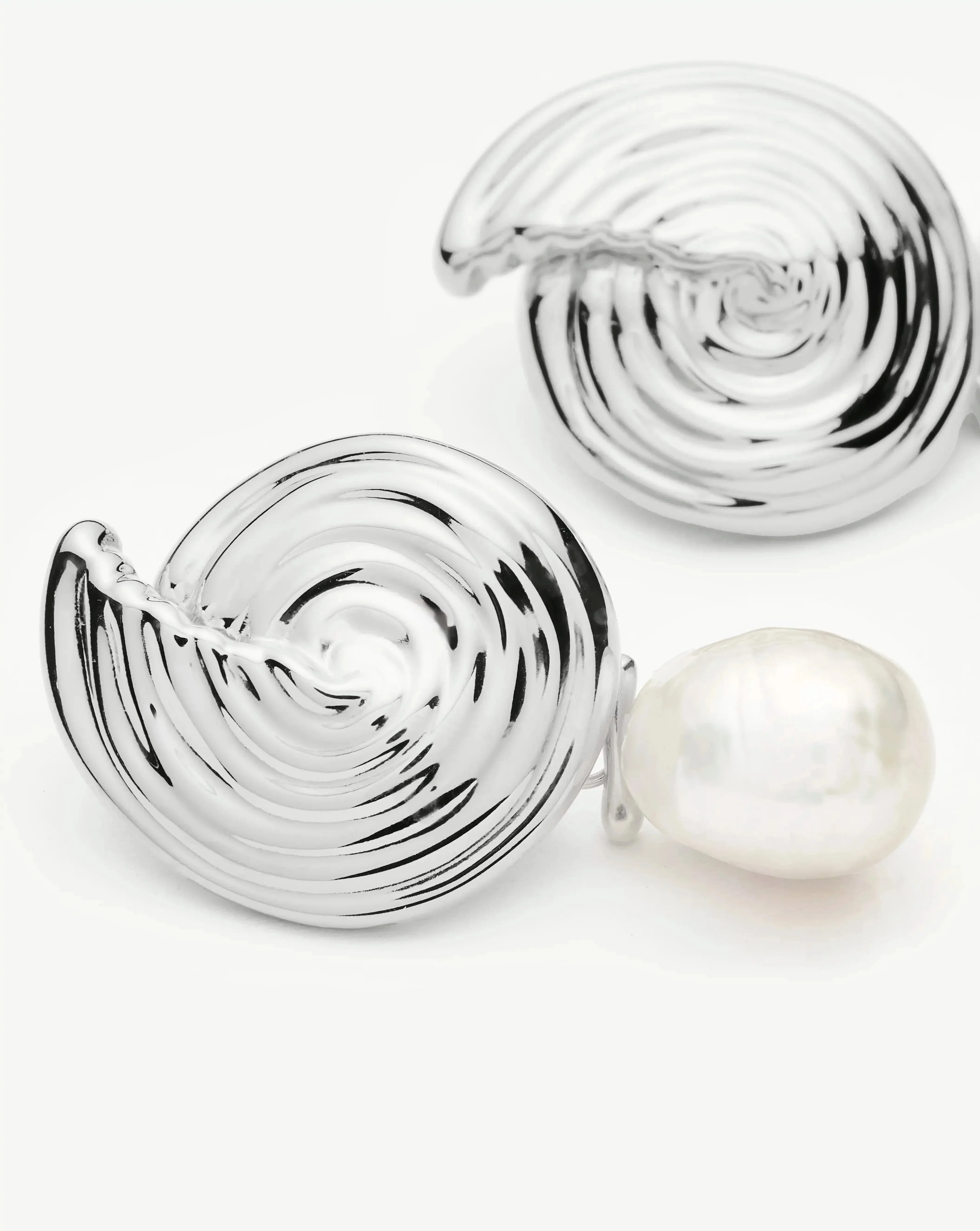 Spiral Detachable Pearl Drop Earrings | Silver Plated - Image 5