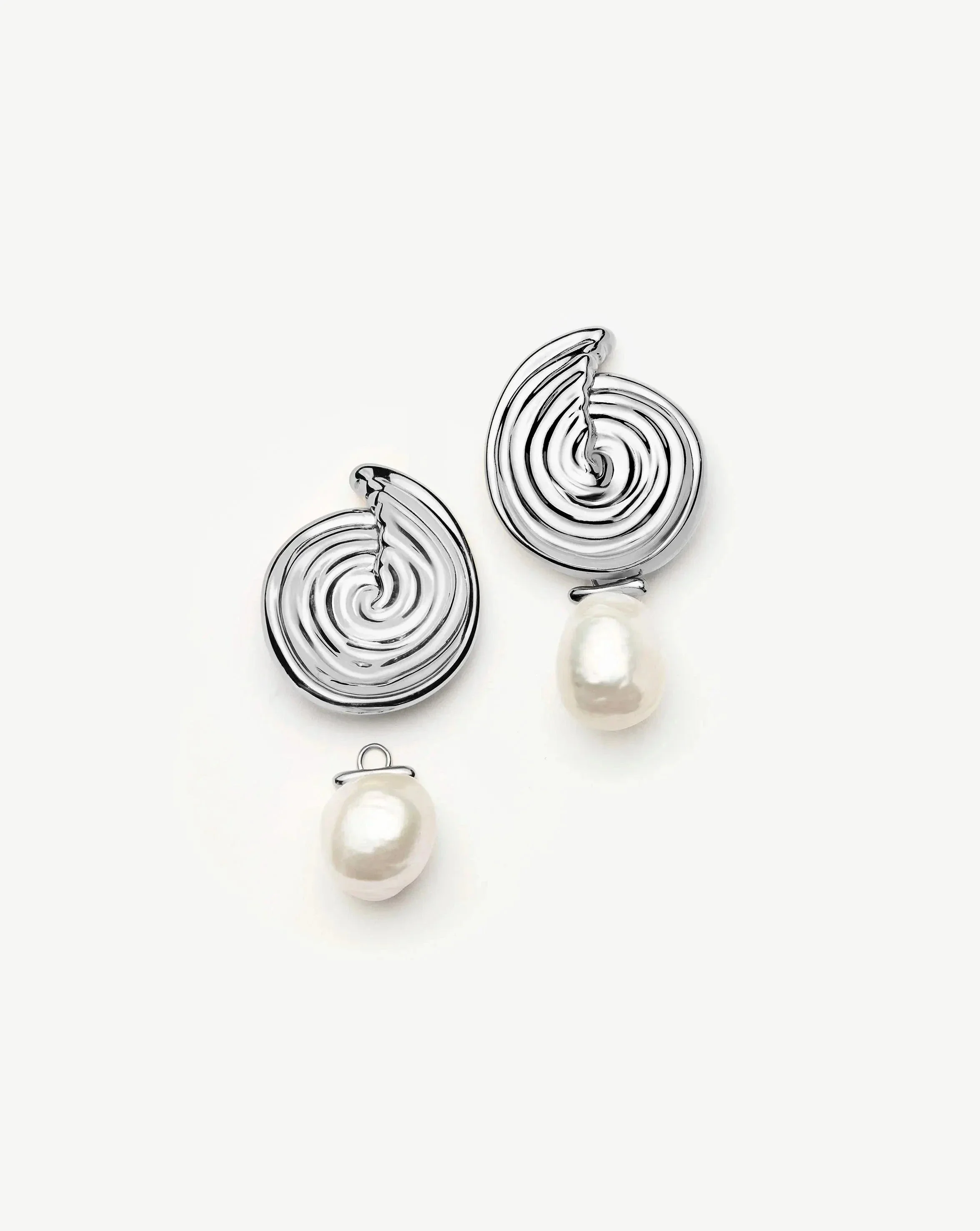 Spiral Detachable Pearl Drop Earrings | Silver Plated - Image 7