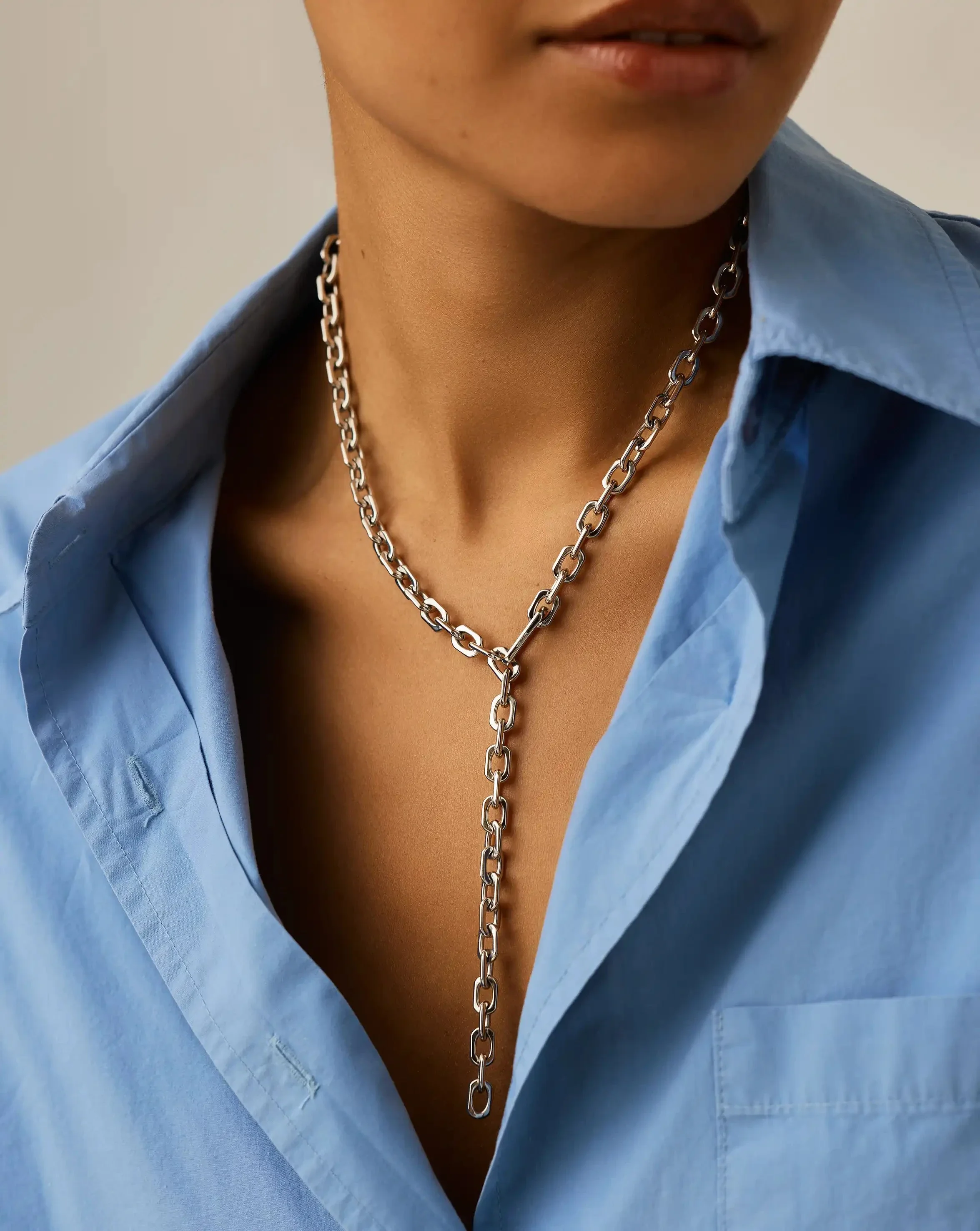 Square Paperclip Chain Necklace | Platinum Plated - Image 3