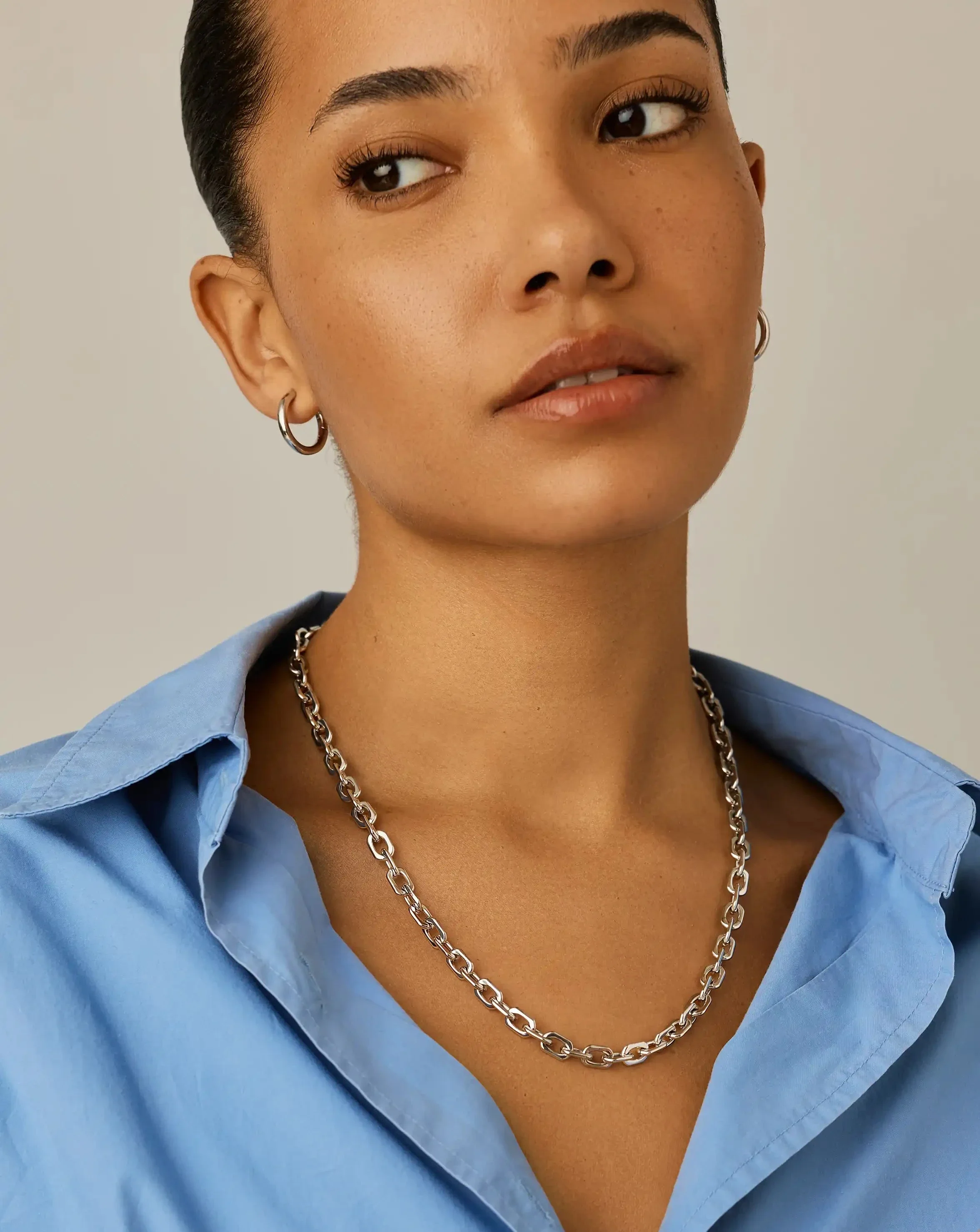 Square Paperclip Chain Necklace | Platinum Plated - Image 6