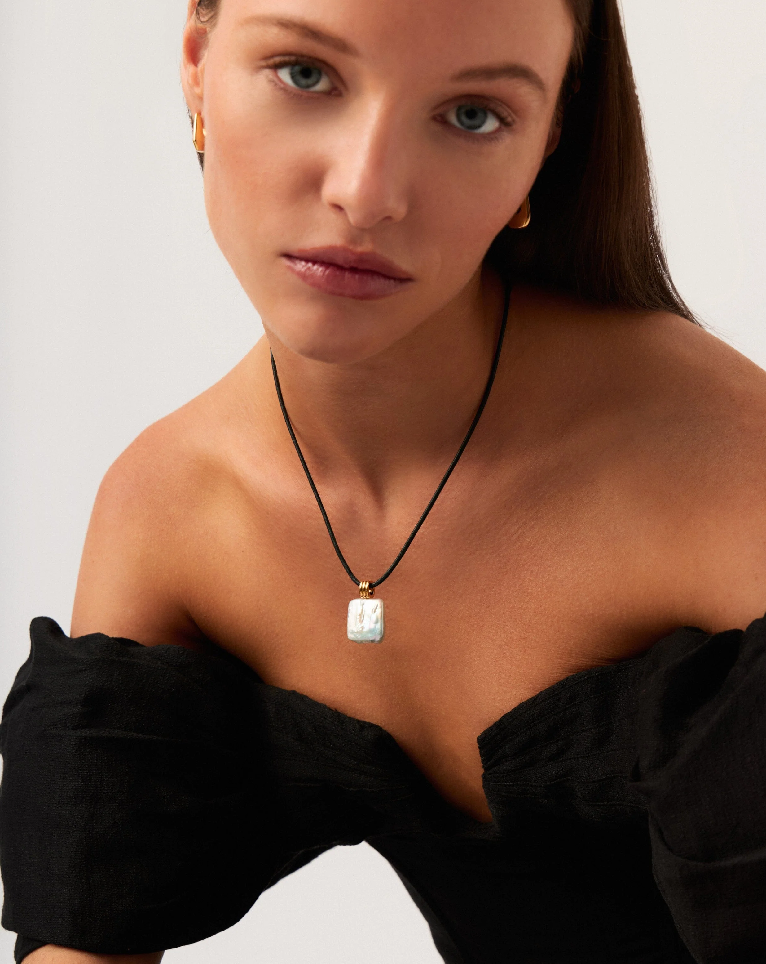 Square Pearl Pendant Cord Necklace | 18k Gold Plated Vermeil/Pearl - Image 2