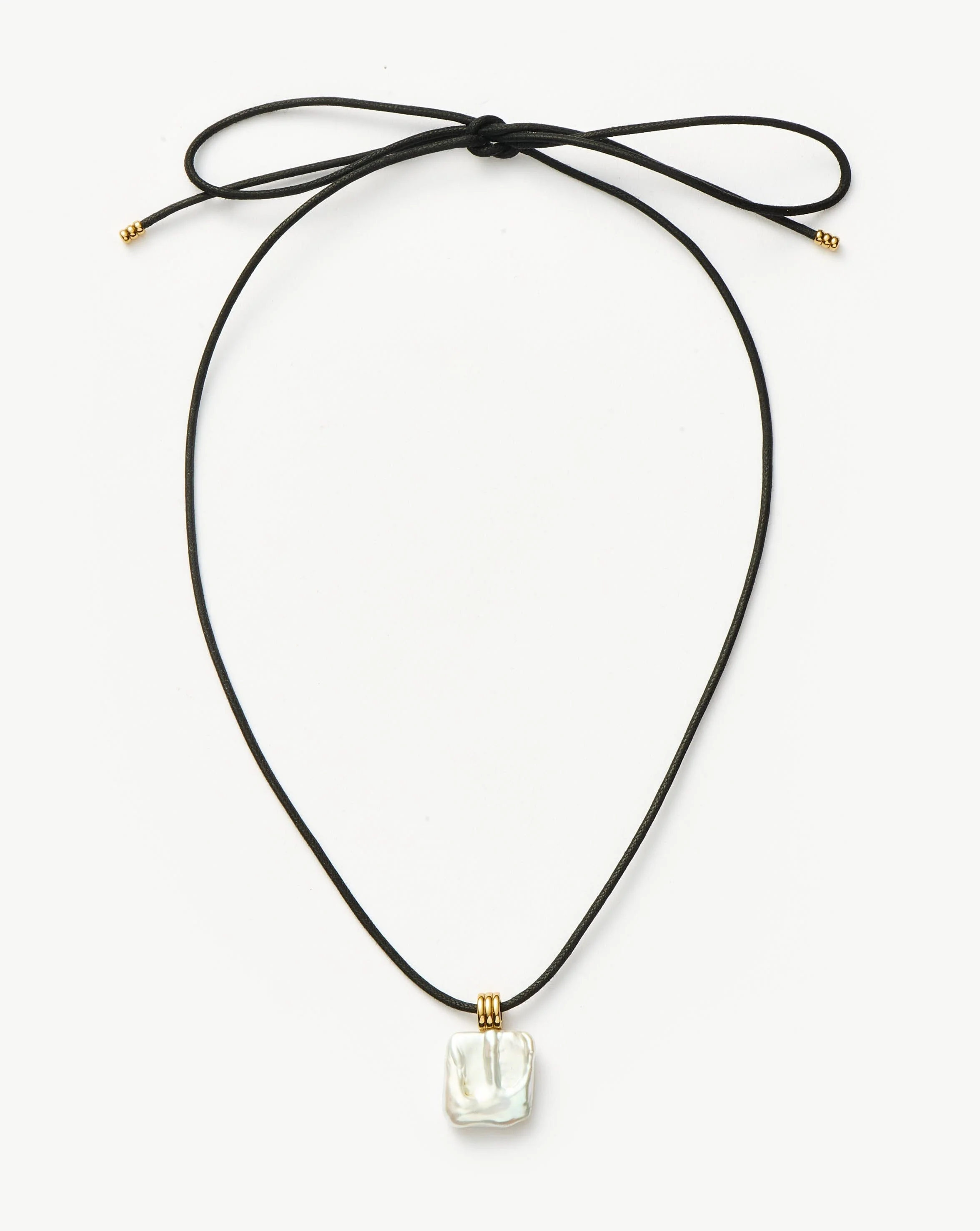 Square Pearl Pendant Cord Necklace | 18k Gold Plated Vermeil/Pearl - Image 4