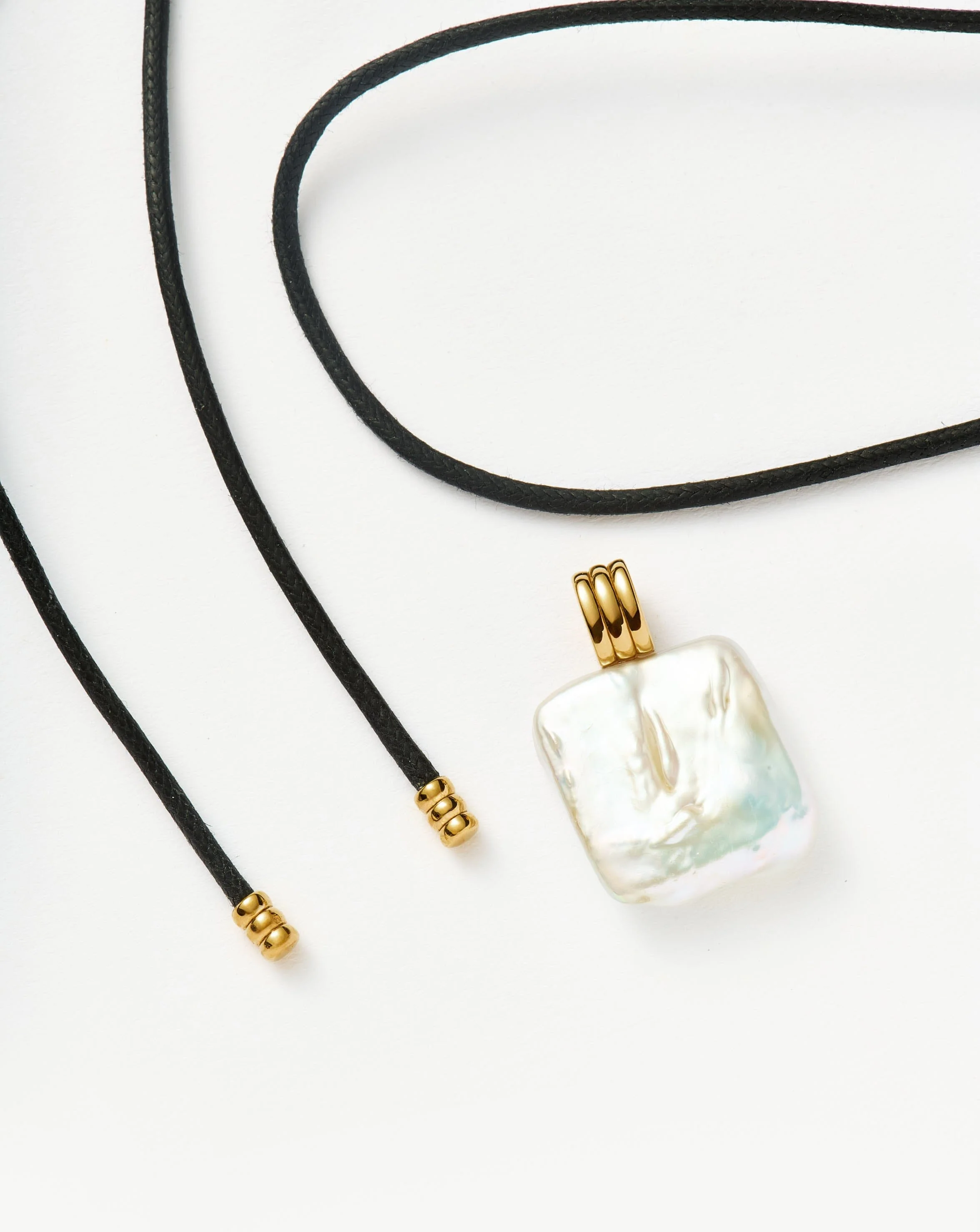 Square Pearl Pendant Cord Necklace | 18k Gold Plated Vermeil/Pearl - Image 6