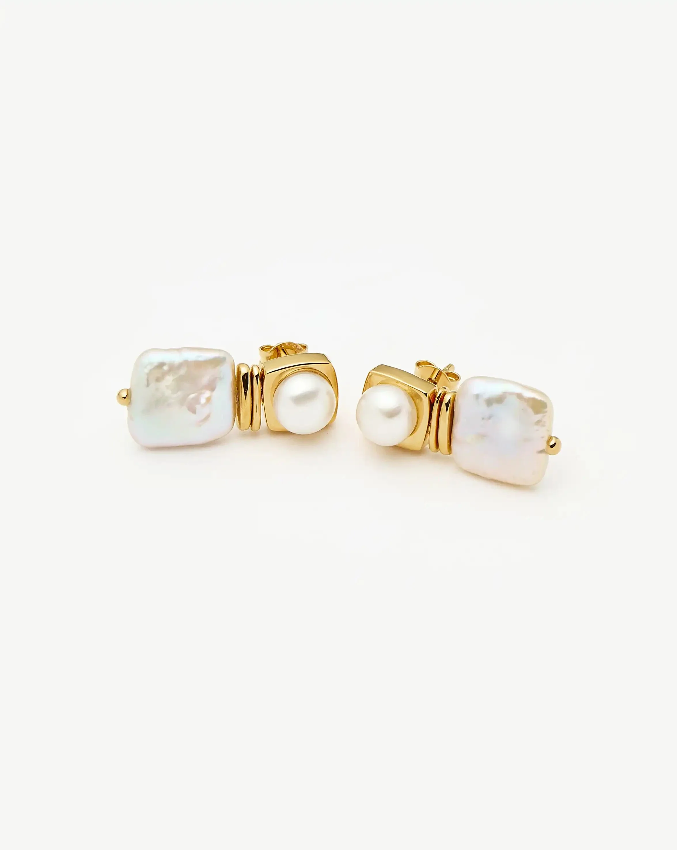 Square Pearl Small Stud Earrings | 18k Gold Plated - Image 3