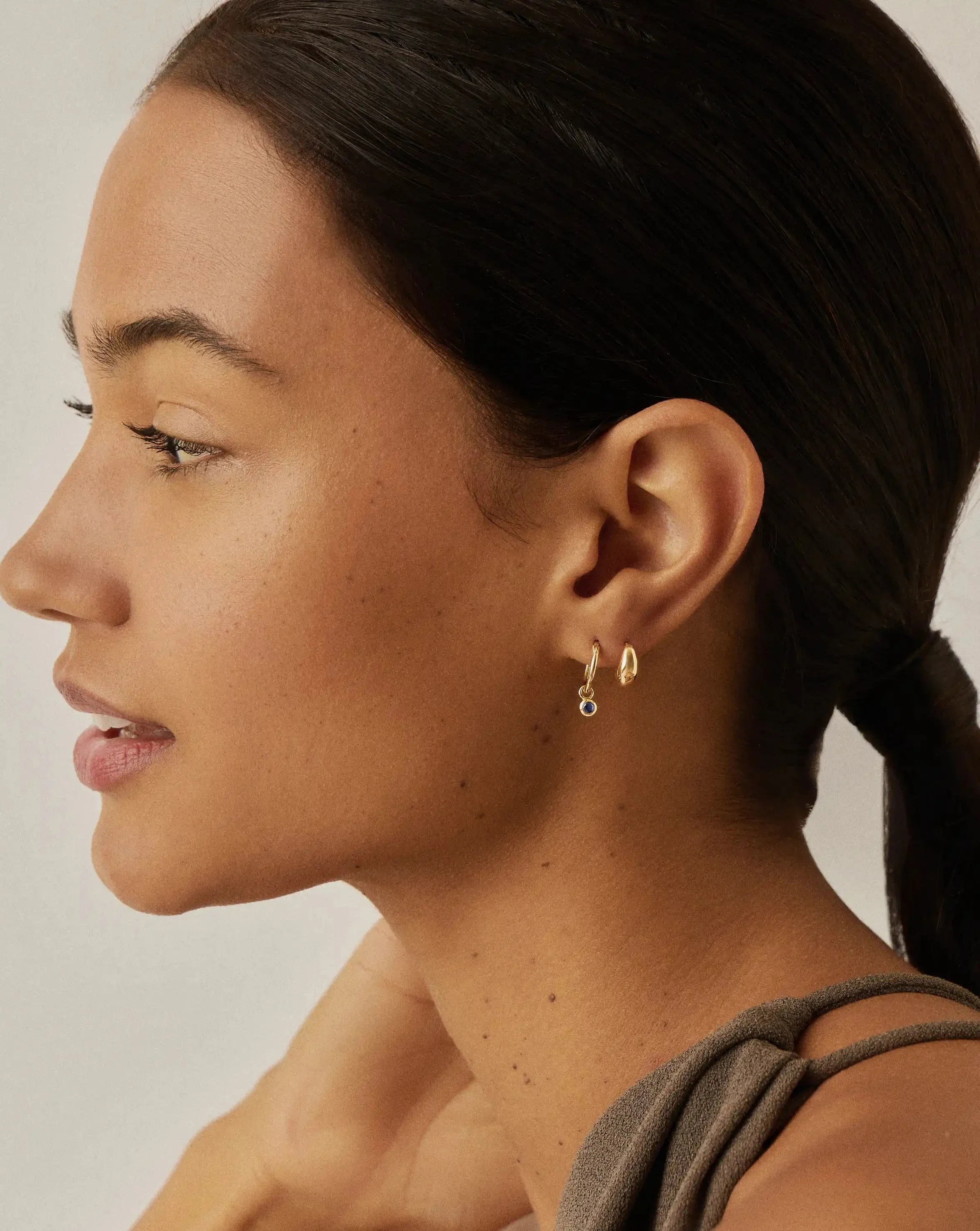 Tennis Charm Mini Hoop Earrings | 18k Gold Vermeil/Sapphire Blue Nano-crystal - Image 2