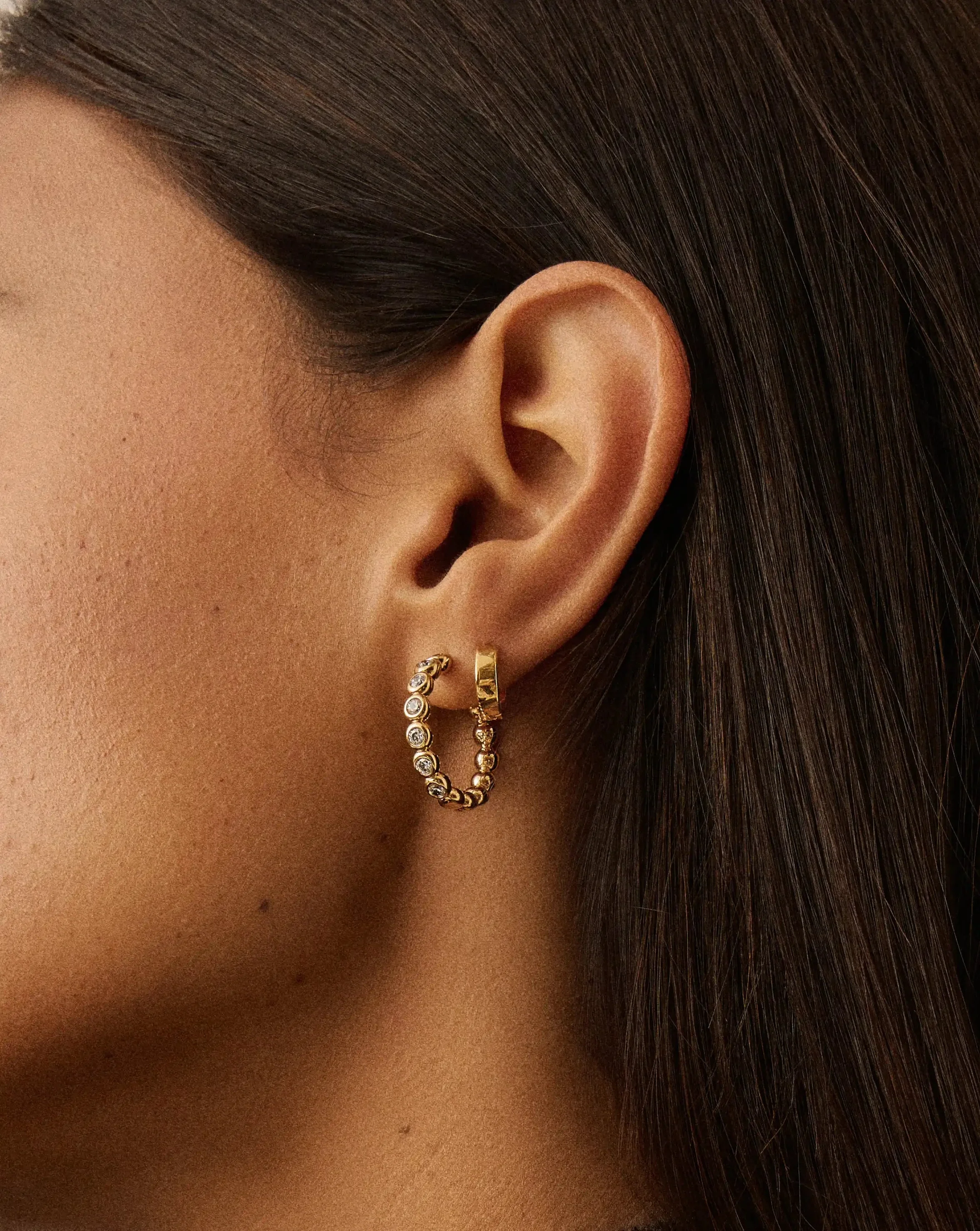 Tennis Classic Hoop Earrings | 18k Gold Plated/Cubic Zirconia - Image 2