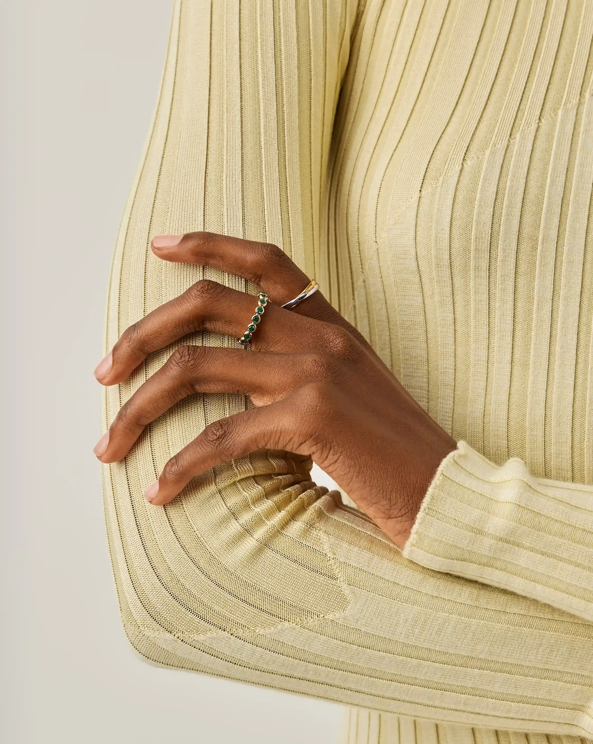 Tennis Eternity Stacking Ring | 18k Gold Vermeil/Emerald Green Nano-crystal - Image 6