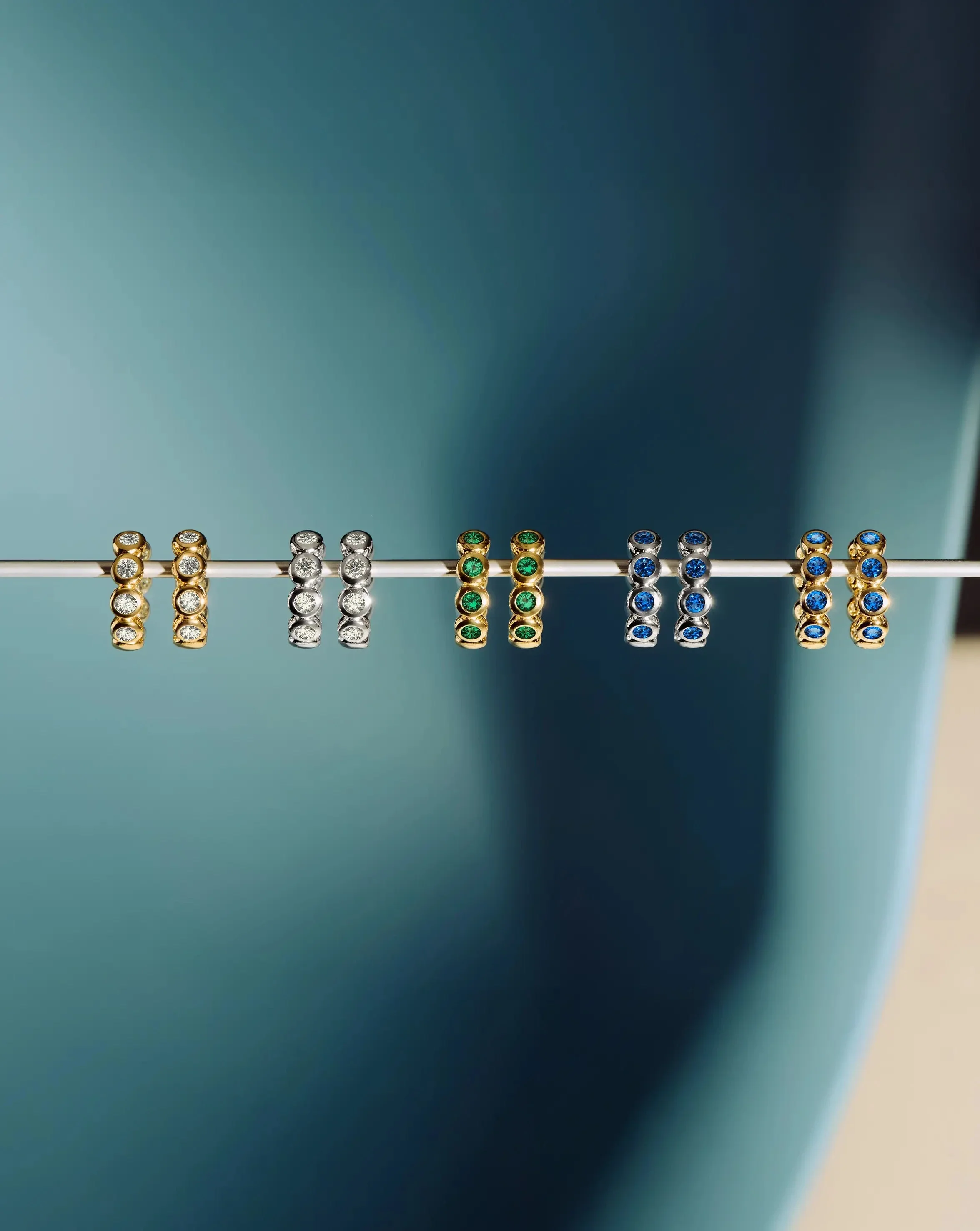 Tennis Small Hoop Earrings | 18k Gold Vermeil/Emerald Green Nano-crystal - Image 6