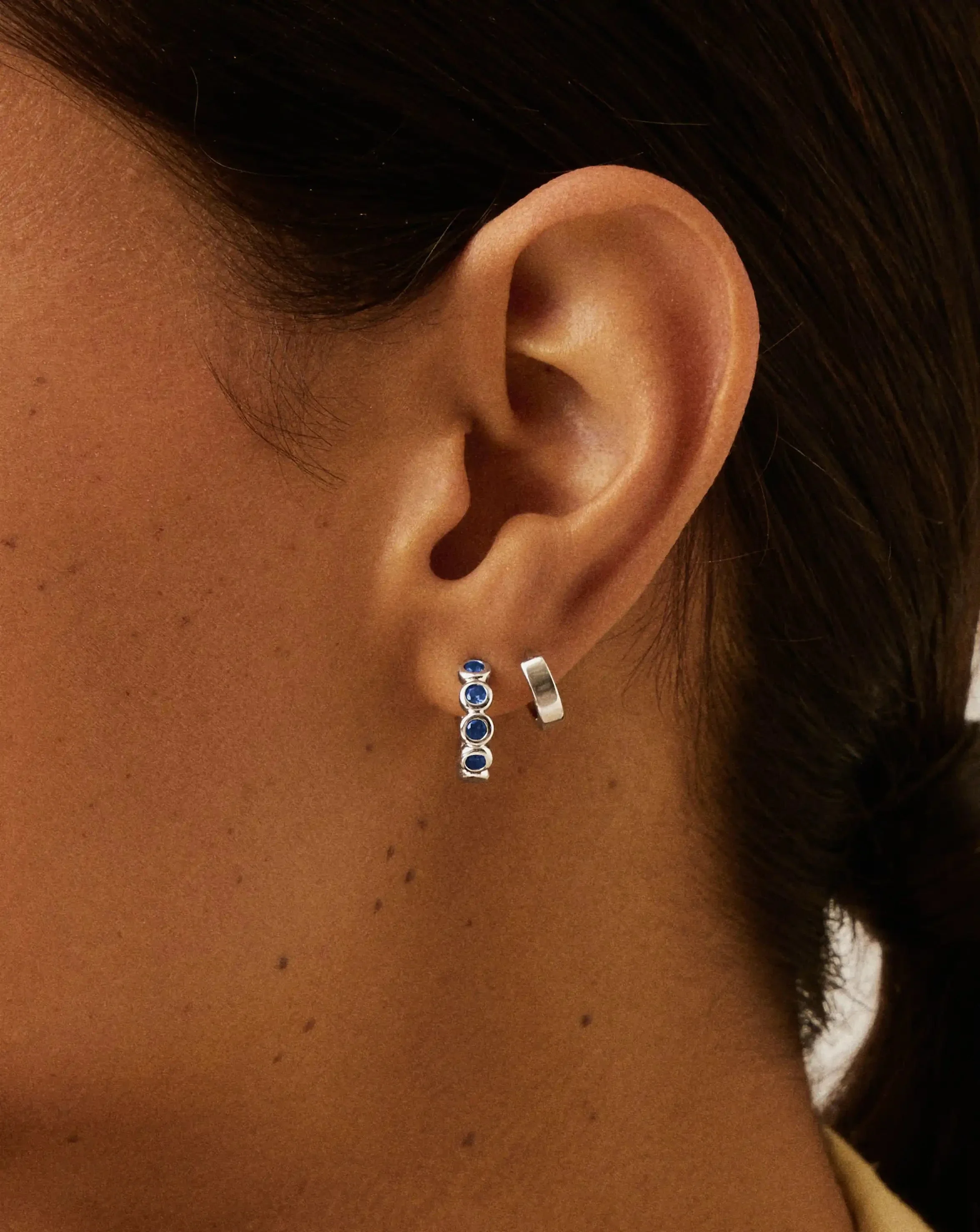 Tennis Small Hoop Earrings | Sterling Silver/Sapphire Blue Nano-crystal - Image 2