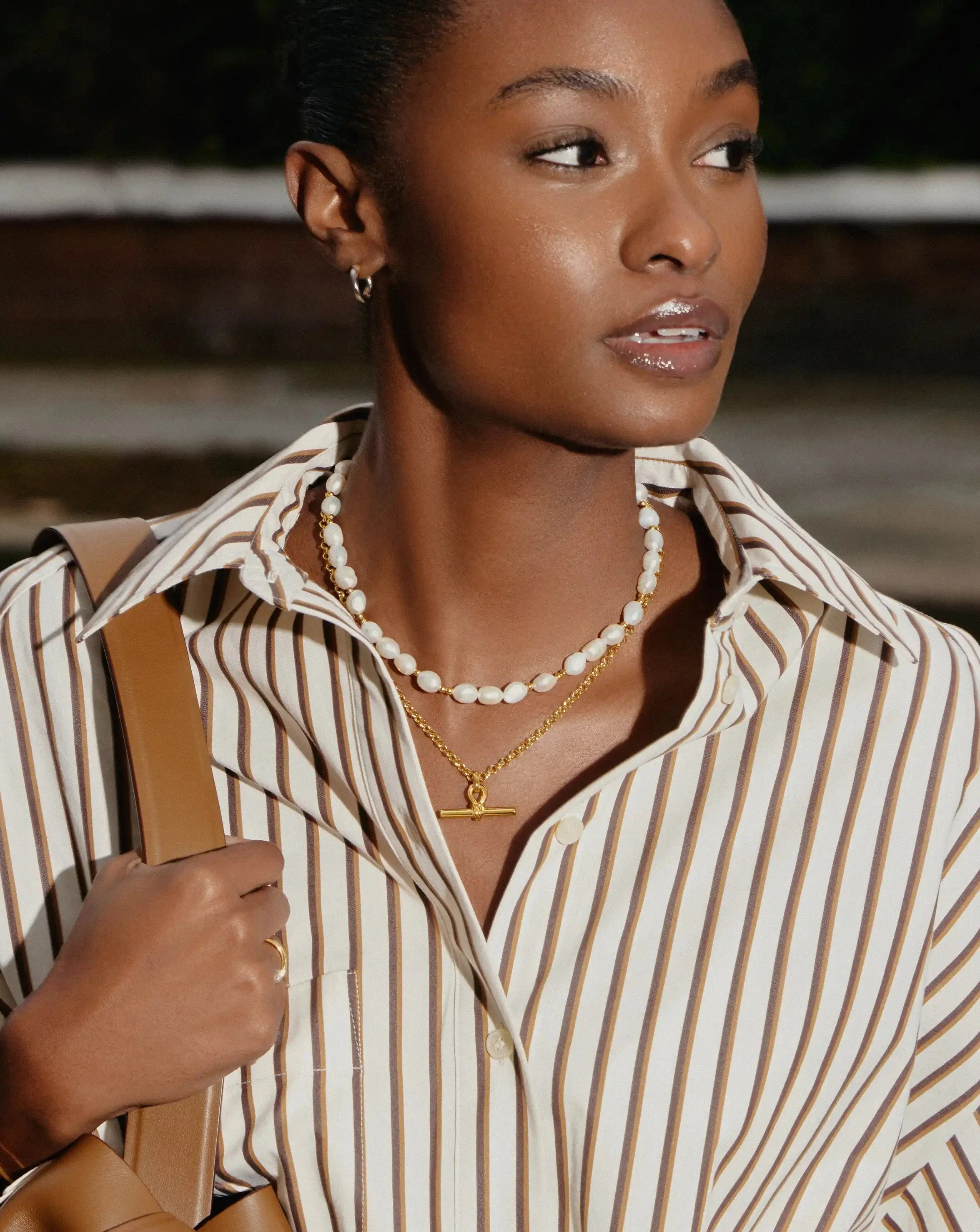 The Andy T-Bar Necklace Set | 18k Gold Plated/Pearl - Image 3
