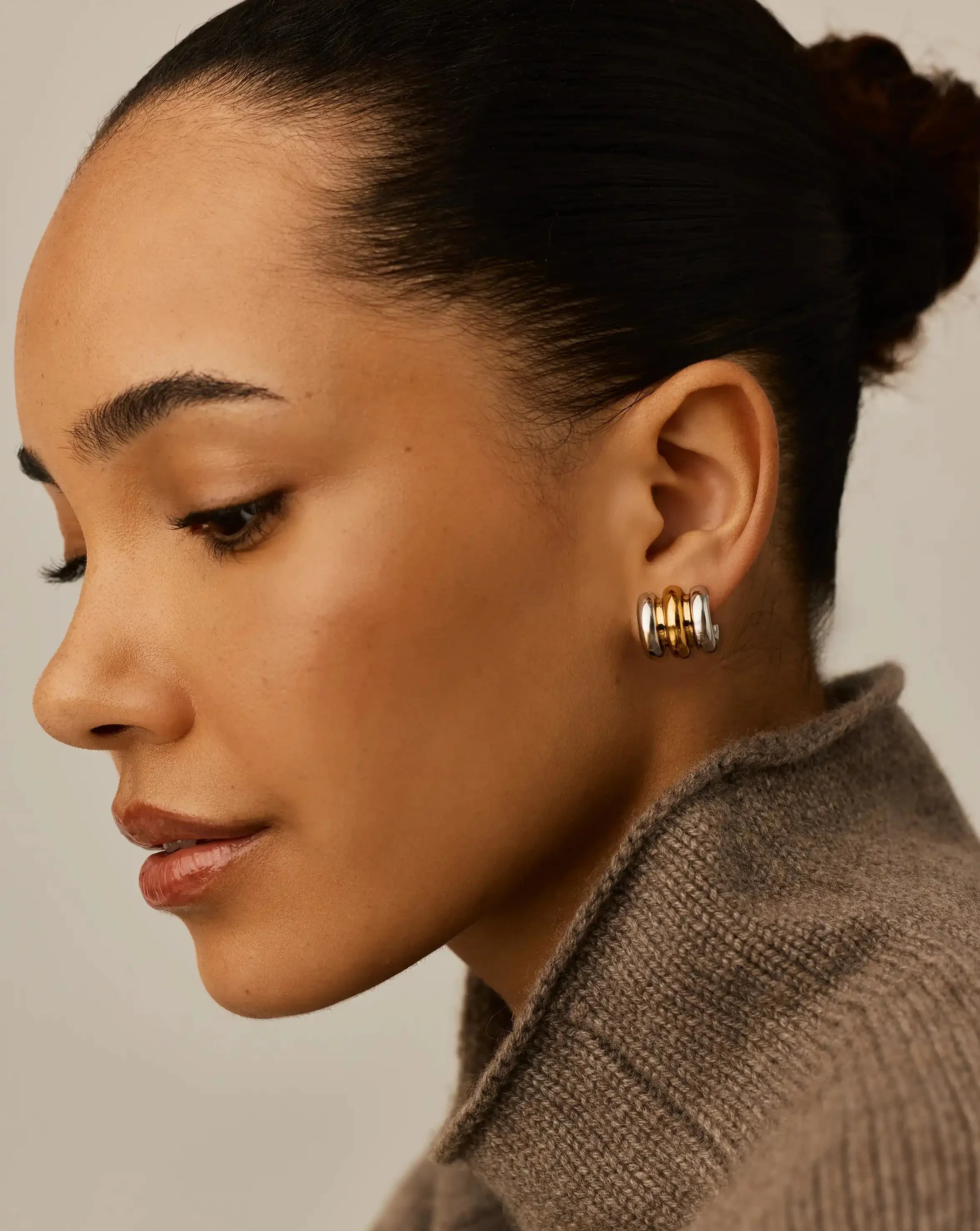 Triple Ridge Oversized Studs | 18k Gold Plated/Platinum Plated - Image 6