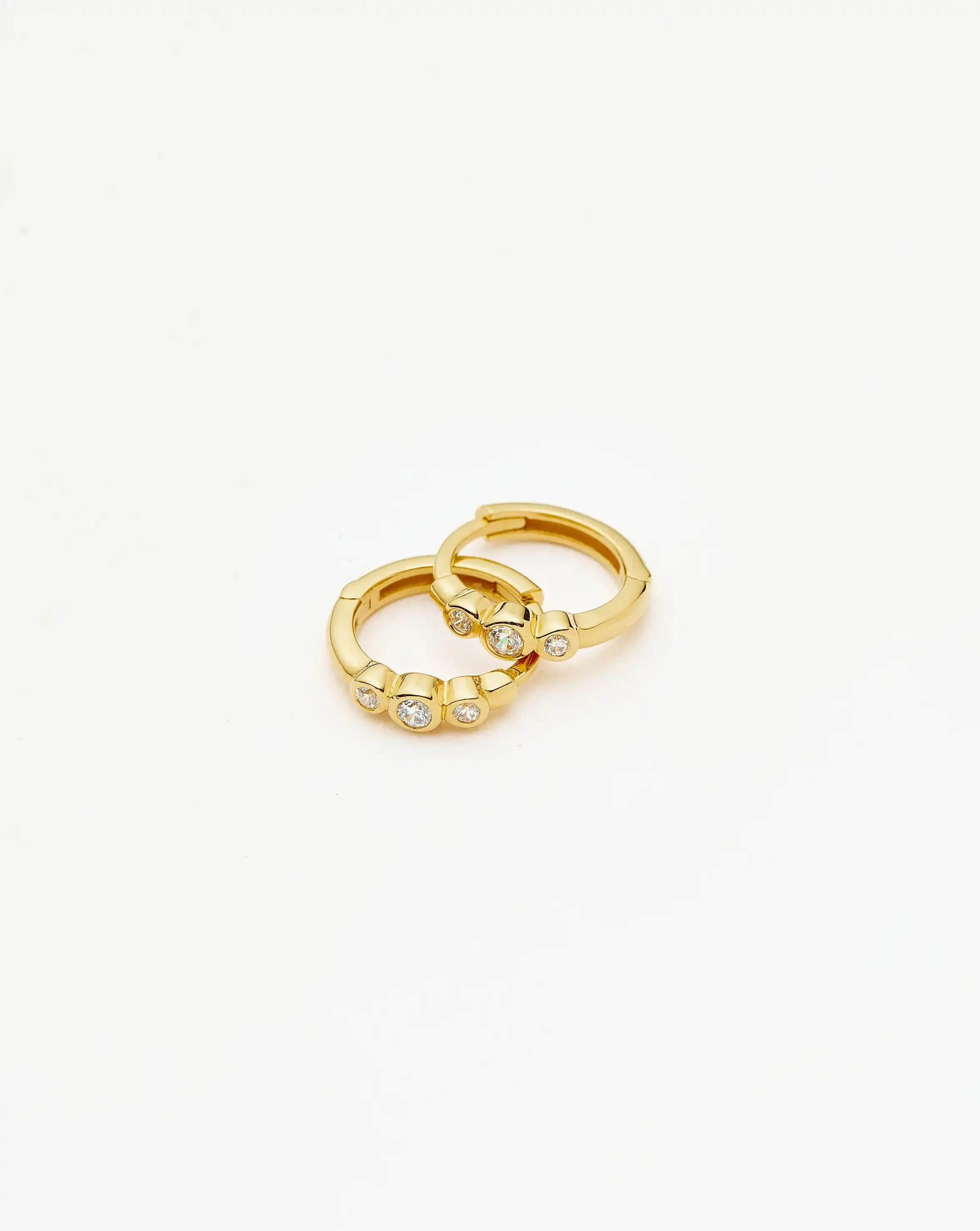 Triple Stone Small Hoop Earrings | 18k Gold Plated - Image 4