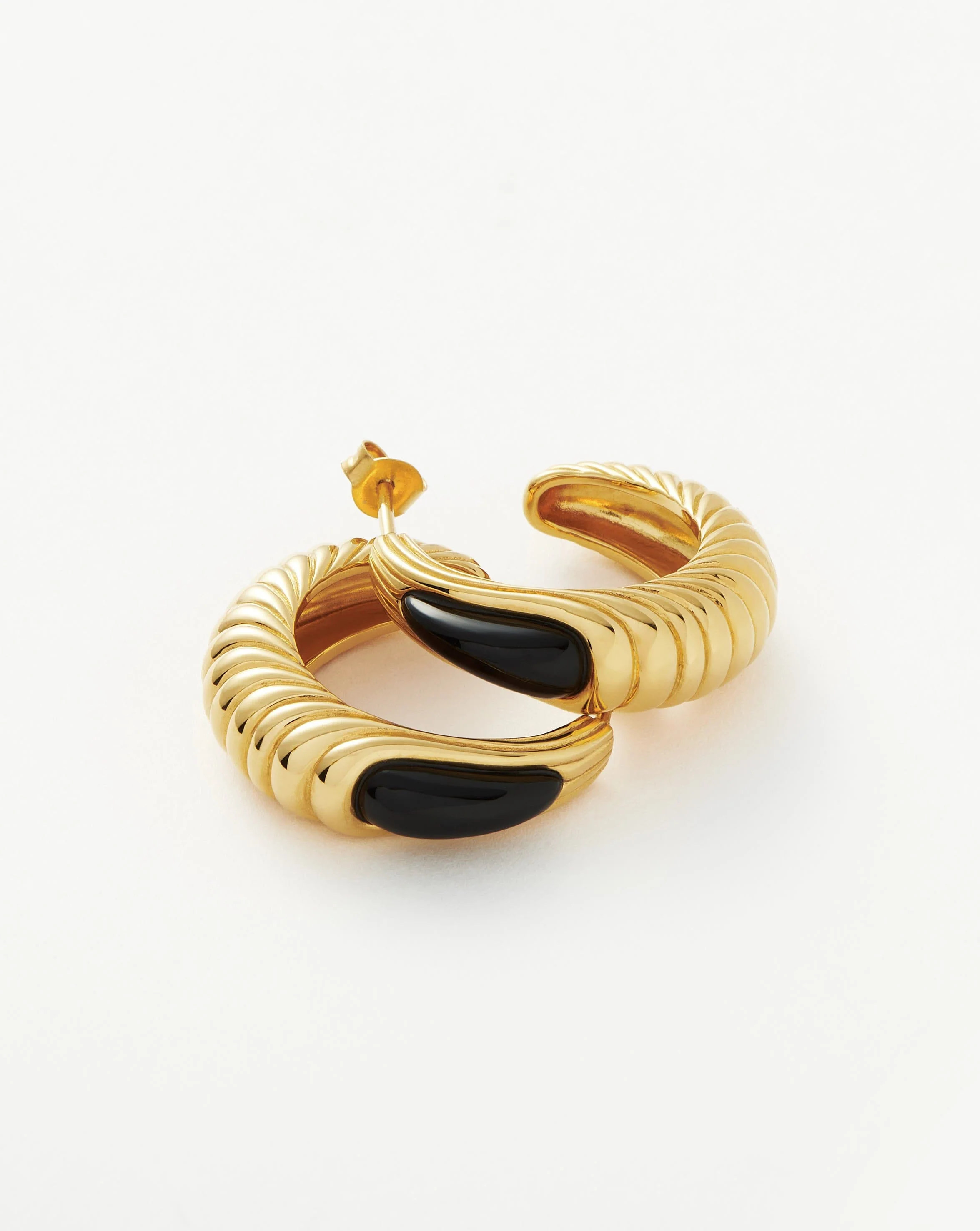 Wavy Ridge Gemstone Medium Hoop Earrings - Image 4